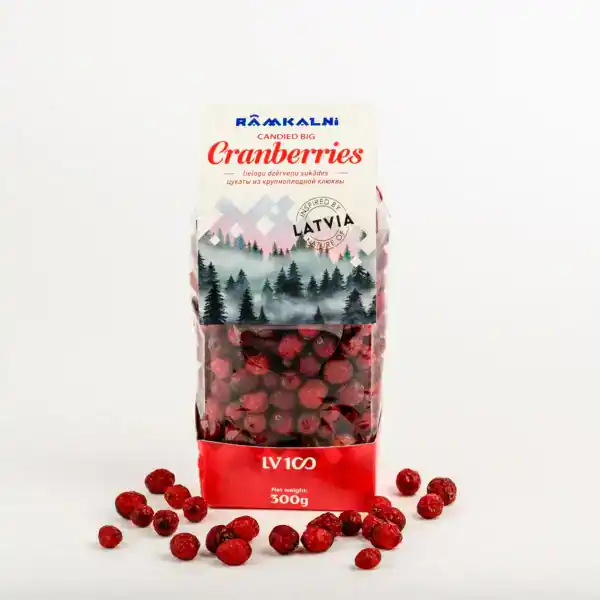 Suuremahulised jõhvikad suhkrustatud puuviljad