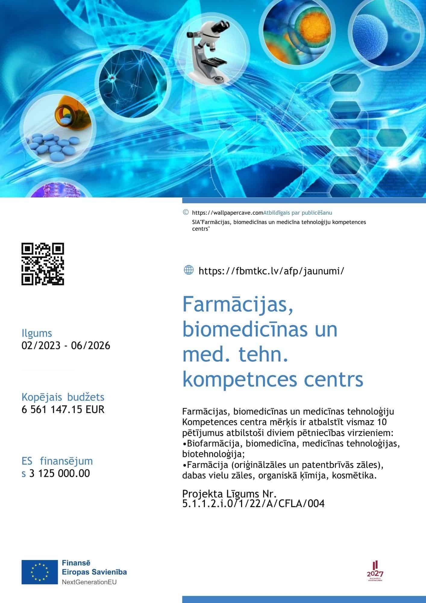 Farmācijas, biomedicīnas un medicīnas tehnoloģiju kompetences centrs, inovācijas un pētniecība.